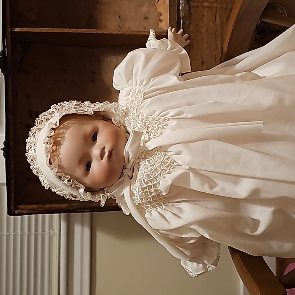 Antique Armand Marseille Infant Doll,  Lace Dress and Bonnet, AM STAMP